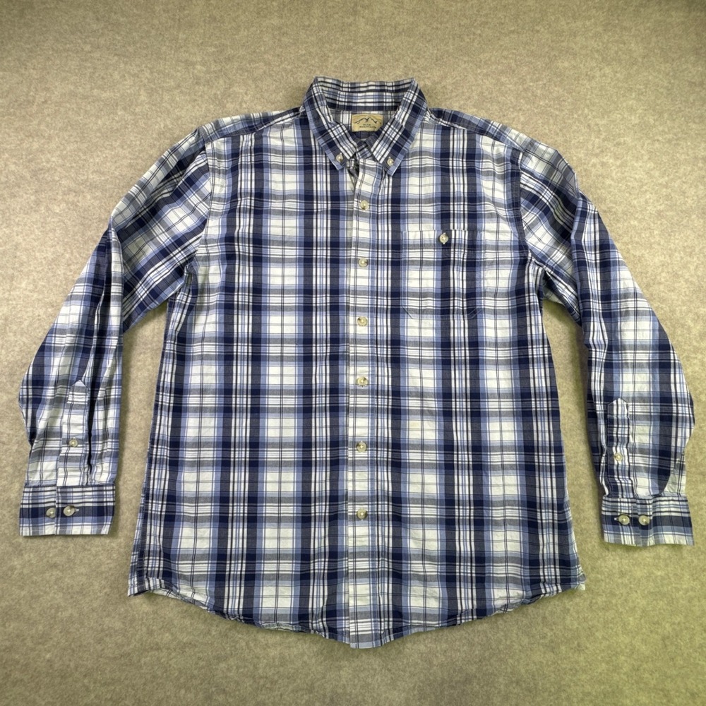 Blue Mountain Men's‎ Button Down Long Sleeve Plaid Shirt Blue & White Size Large